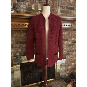 Vintage Custom Made crocheted Burgundy Cardigan Size Medium Homemade